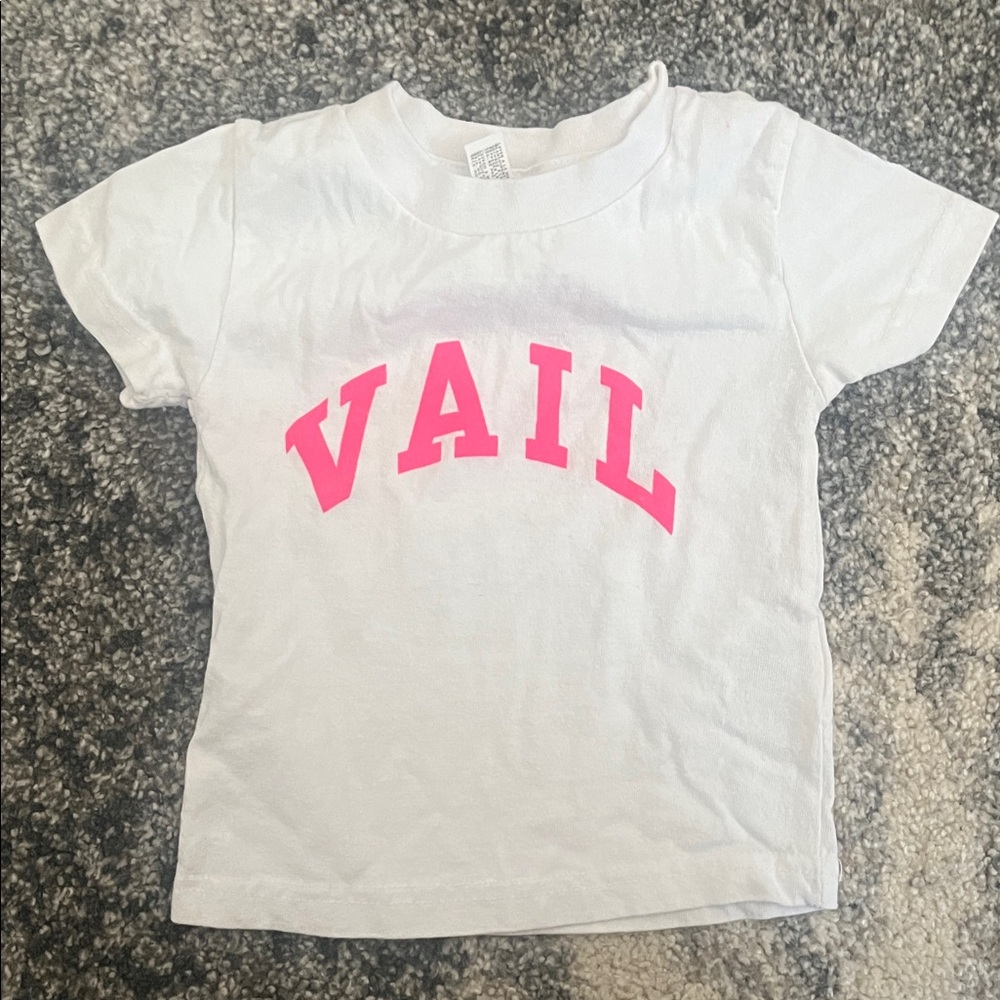 Vail Kids White T-Shirt with Pink Print